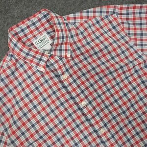 L.L.Bean Mens Plaid Button Down Shirt Traditional Fit Cotton Red Blue Small‎